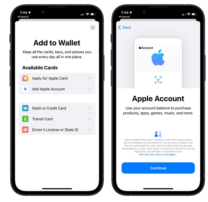 龙沙苹果手机维修分享iOS 15.5钱包App如何添加 Apple 账户 